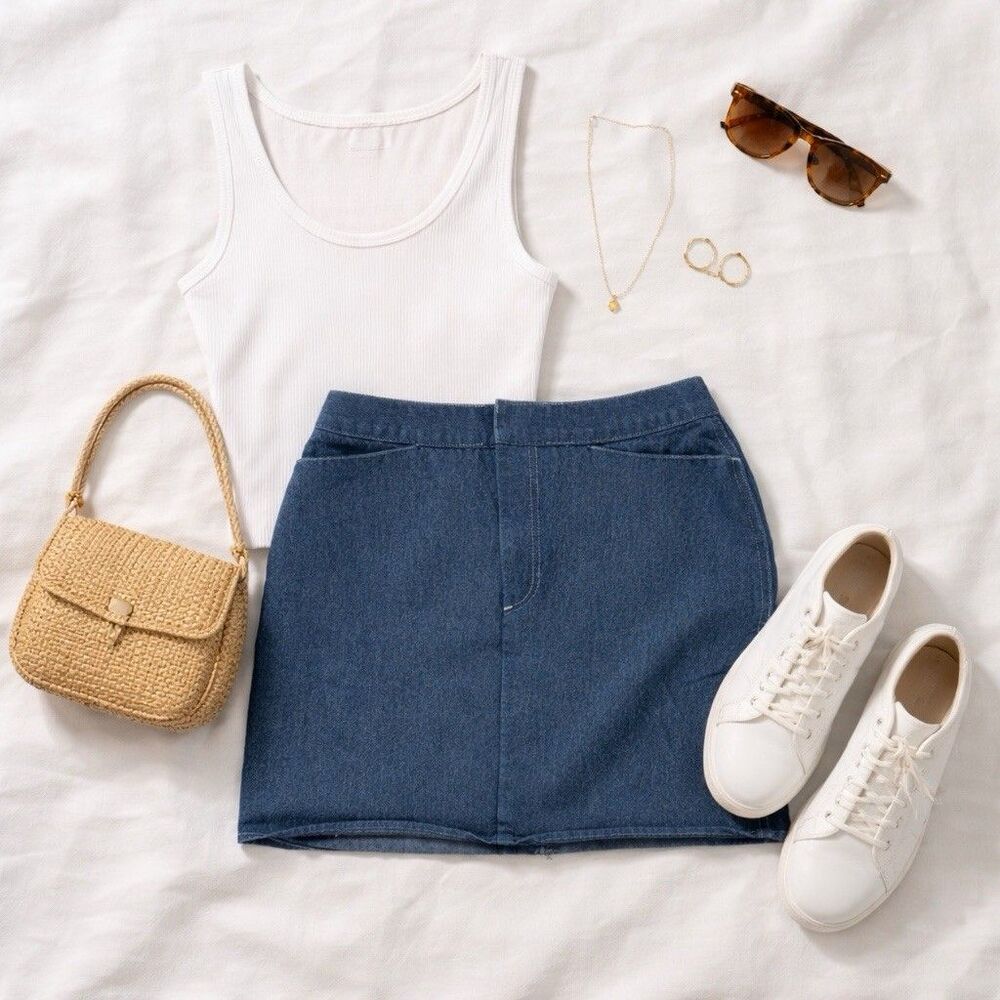 Denim Mini Skirt Y2K Low Rise Fitted Stretch Dark Wash 90s Indie Sleaze Preppy
